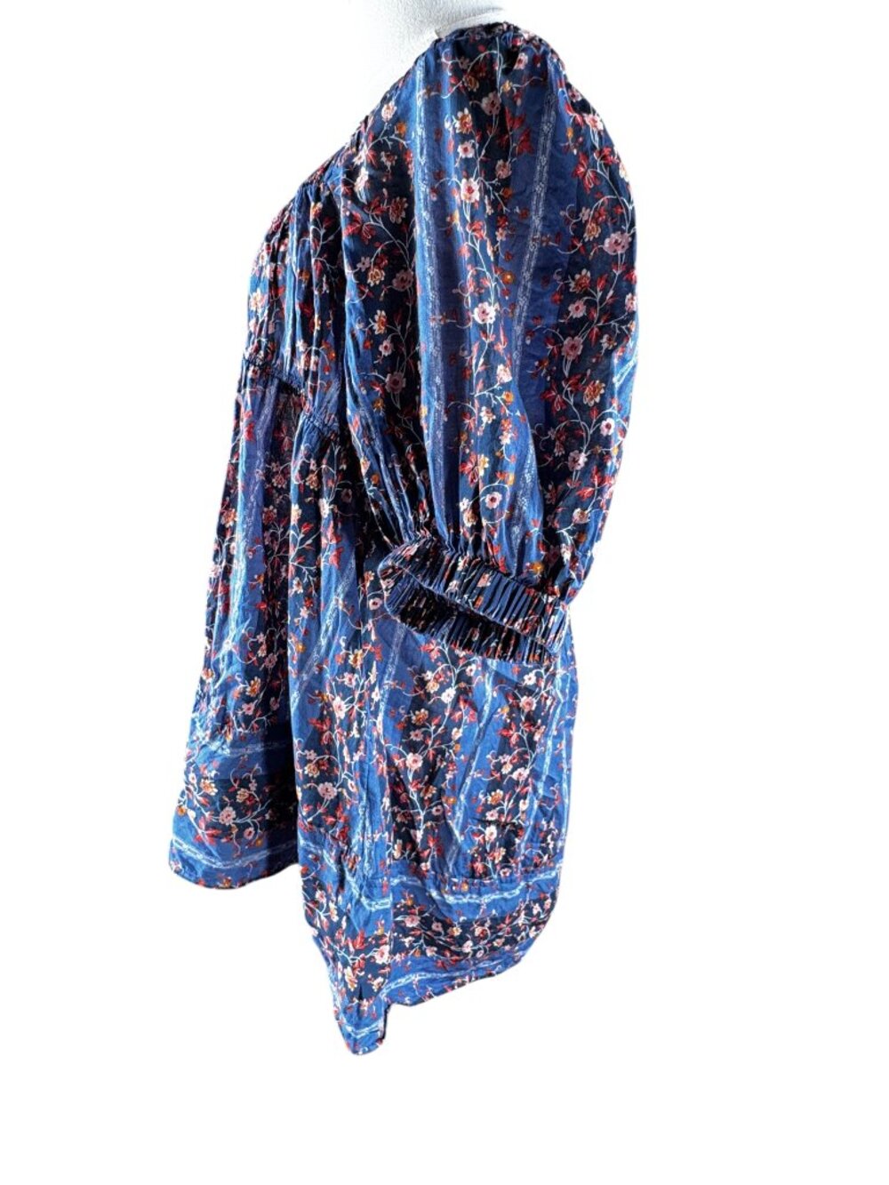 Free People Vintage Lover Floral Babydoll Blouse Dutch Blue Size Small - Picture 6 of 12